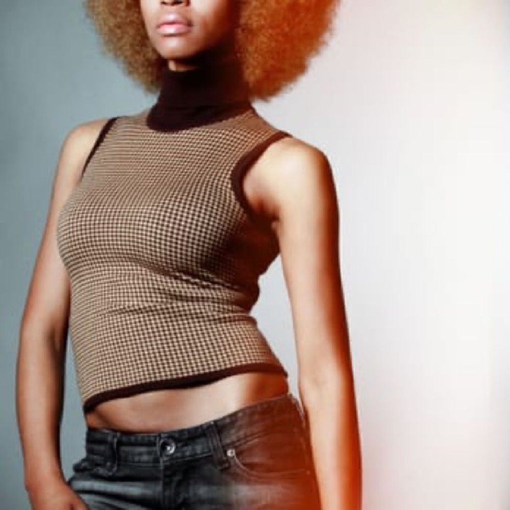 Petite Sophisticate Vintage Chocolate Brown Sleeveless Turtleneck Sweater Tank
